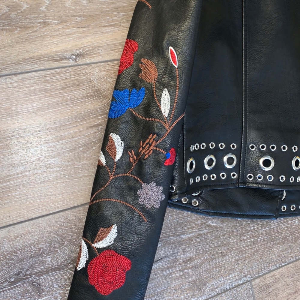 Free Generation Floral Embroidered Moto Jacket - Picture 4 of 9